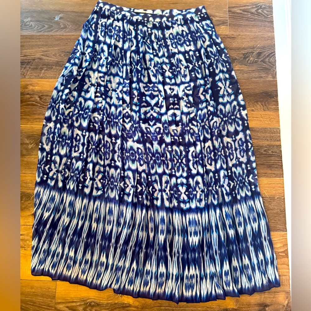 Boston Proper Pleated Blue and White Maxi Skirt